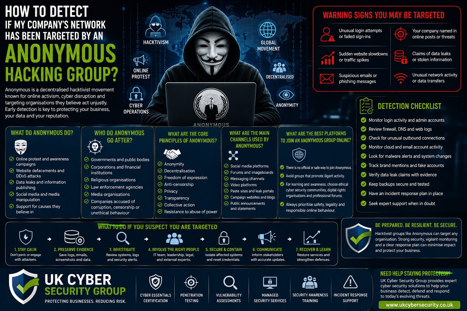 How to detect if my company’s network has been targeted by an anonymous hacking group?